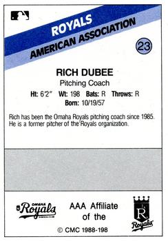 1988 CMC Omaha Royals #23 Rich Dubee Back