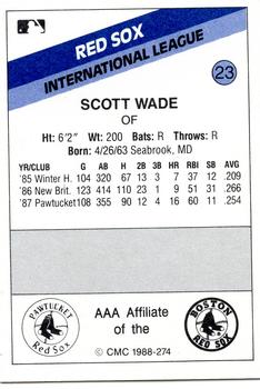 1988 CMC Pawtucket Red Sox #23 Scott Wade Back