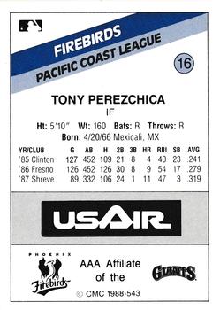 1988 CMC Phoenix Firebirds #16 Tony Perezchica Back