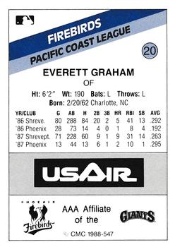 1988 CMC Phoenix Firebirds #20 Everett Graham Back