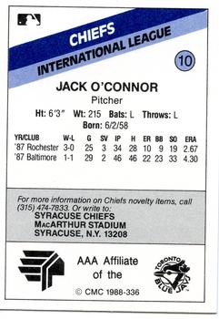 1988 CMC Syracuse Chiefs #10 Jack O'Connor Back