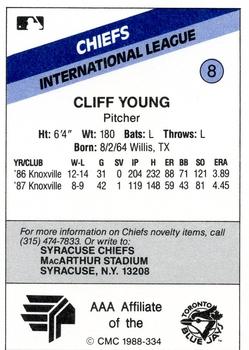 1988 CMC Syracuse Chiefs #8 Cliff Young Back
