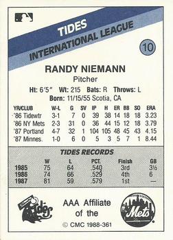 1988 CMC Tidewater Tides #10 Randy Niemann Back