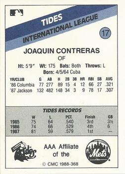 1988 CMC Tidewater Tides #17 Joaquin Contreras Back