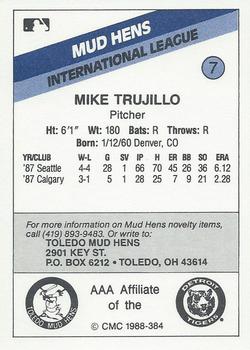 1988 CMC Toledo Mud Hens #7 Mike Trujillo Back