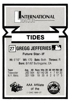 1988 CMC Triple A All-Stars #27 Gregg Jefferies Back