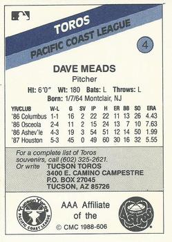 1988 CMC Tucson Toros #4 Dave Meads Back