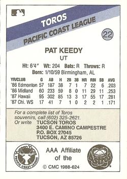 1988 CMC Tucson Toros #22 Pat Keedy Back