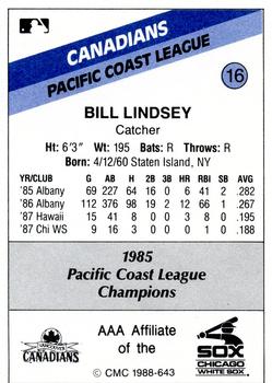 1988 CMC Vancouver Canadians #16 Bill Lindsey Back