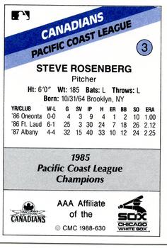 1988 CMC Vancouver Canadians #3 Steve Rosenberg Back
