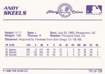 1990 Star Albany-Colonie Yankees #16 Andy Skeels Back