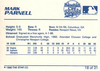 1990 Star Baseball City Royals #18 Mark Parnell Back