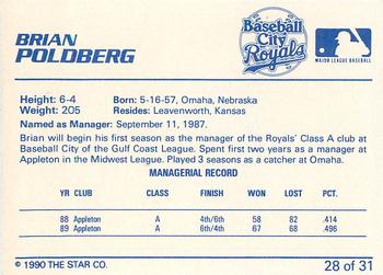 1990 Star Baseball City Royals #28 Brian Poldberg Back