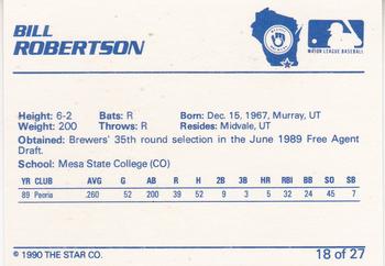 1990 Star Beloit Brewers #18 Bill Robertson Back