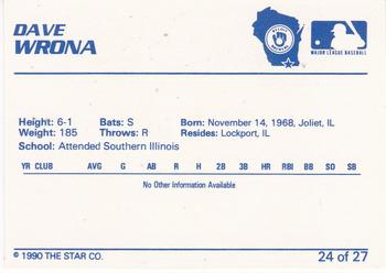 1990 Star Beloit Brewers #24 Dave Wrona Back