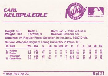 1990 Star Canton-Akron Indians #8 Carl Keliipuleole Back
