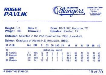 1990 Star Charlotte Rangers #19 Roger Pavlik Back