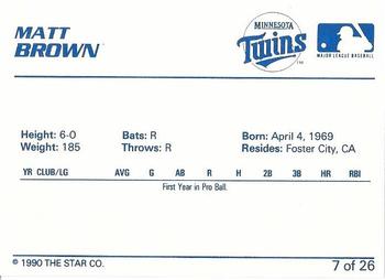 1990 Star Elizabethton Twins #7 Matt Brown Back
