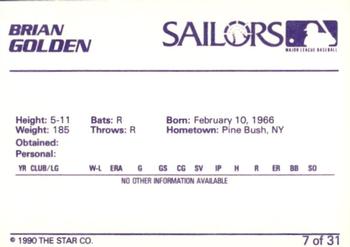 1990 Star Erie Sailors #7 Brian Golden Back