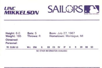 1990 Star Erie Sailors #16 Linc Mikkelsen Back