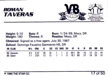 1990 Star Florida State League All-Stars #17 Ramon Taveras Back