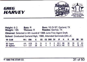 1990 Star Florida State League All-Stars #31 Greg Harvey Back