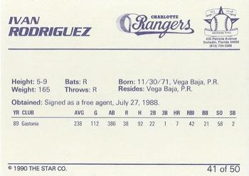 1990 Star Florida State League All-Stars #41 Ivan Rodriguez Back