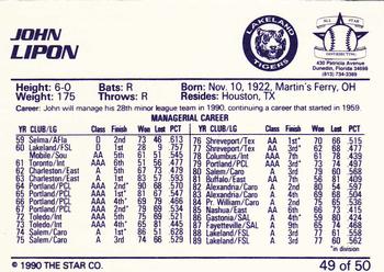 1990 Star Florida State League All-Stars #49 John Lipon Back