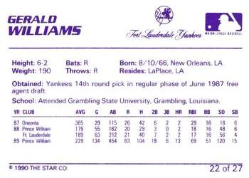 1990 Star Ft. Lauderdale Yankees #22 Gerald Williams Back