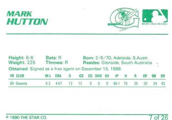 1990 Star Greensboro Hornets #7 Mark Hutton Back