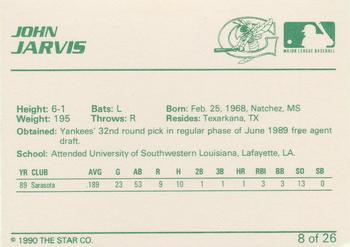 1990 Star Greensboro Hornets #8 John Jarvis Back
