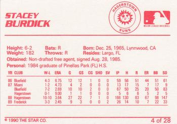 1990 Star Hagerstown Suns #4 Stacey Burdick Back