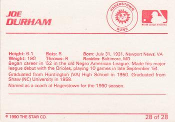 1990 Star Hagerstown Suns #28 Joe Durham Back