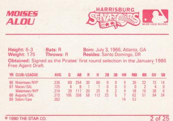 1990 Star Harrisburg Senators #2 Moises Alou Back