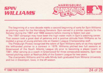 1990 Star Harrisburg Senators #24 Spin Williams Back