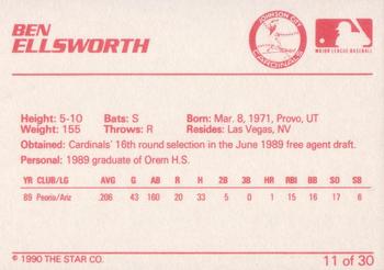 1990 Star Johnson City Cardinals #11 Ben Ellsworth Back