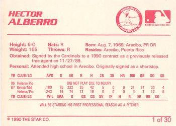 1990 Star Johnson City Cardinals #1 Hector Alberro Back