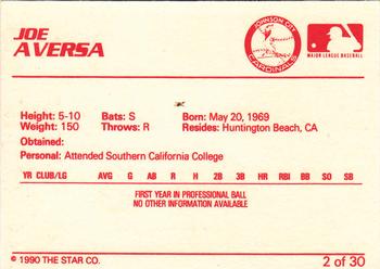 1990 Star Johnson City Cardinals #2 Joe Aversa Back