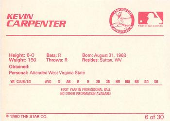 1990 Star Johnson City Cardinals #6 Kevin Carpenter Back