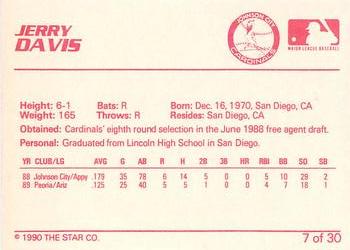 1990 Star Johnson City Cardinals #7 Jerry Davis Back