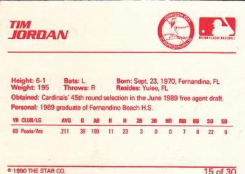 1990 Star Johnson City Cardinals #15 Tim Jordan Back
