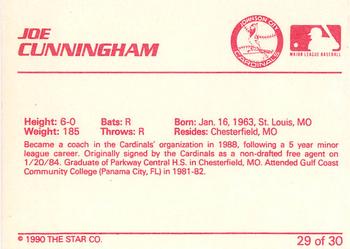 1990 Star Johnson City Cardinals #29 Joe Cunningham Back