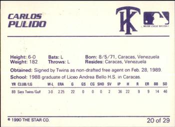 1990 Star Kenosha Twins #20 Carlos Pulido Back