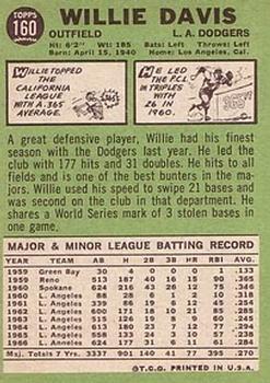1967 Topps #160 Willie Davis Back