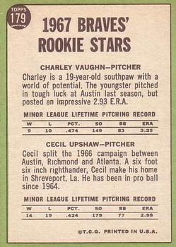 1967 Topps #179 Braves 1967 Rookie Stars (Charles Vaughan / Cecil Upshaw) Back