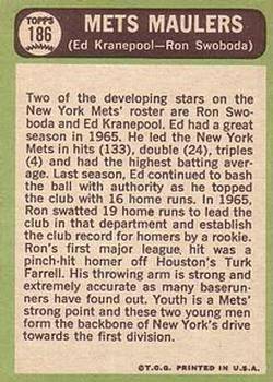 1967 Topps #186 Mets Maulers (Ed Kranepool / Ron Swoboda) Back