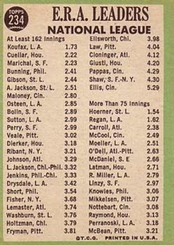 1967 Topps #234 National League 1966 ERA Leaders (Sandy Koufax / Mike Cuellar / Juan Marichal) Back
