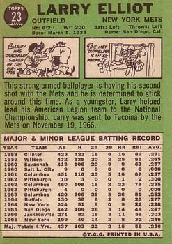 1967 Topps #23 Larry Elliot Back