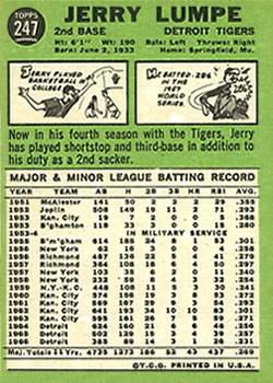 1967 Topps #247 Jerry Lumpe Back