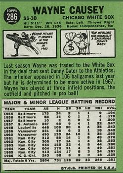 1967 Topps #286 Wayne Causey Back